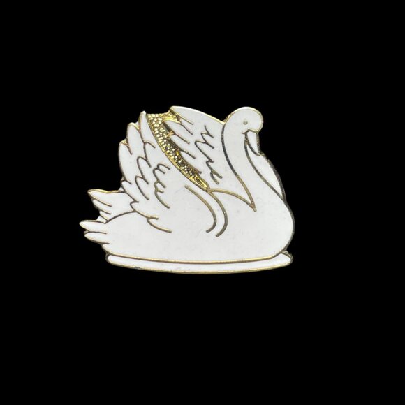 Elegant White and Gold Toned Swan Bird Enamel Brooch Pin Vintage Jewelry - Picture 2 of 4